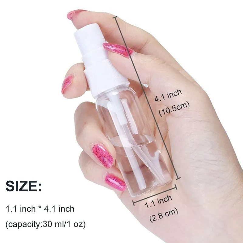 36st 30 ml/1oz mini fina dimsprayflaskor bärbar förgätning liten tom klar pstic rese parfym kosmetik containrar 2207114942064