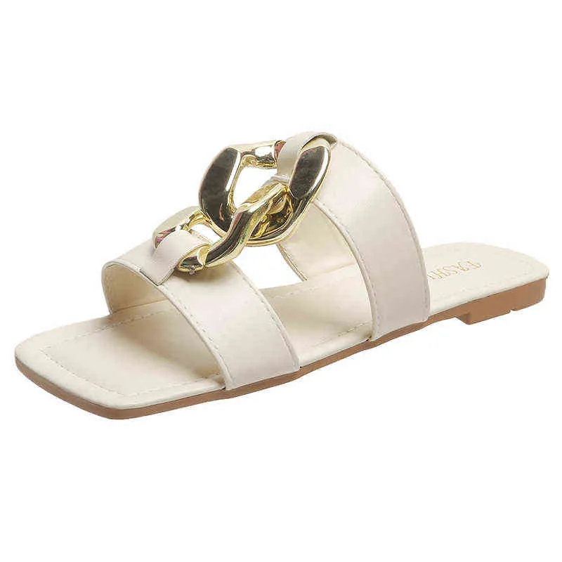 Hausschuhe 2022 Neue Stil für Schwimmbad Luxus Rutschen Niedrigen Karree Niet Strand Flache Designer Frauen Schuhe Frauen Sandalen 220516