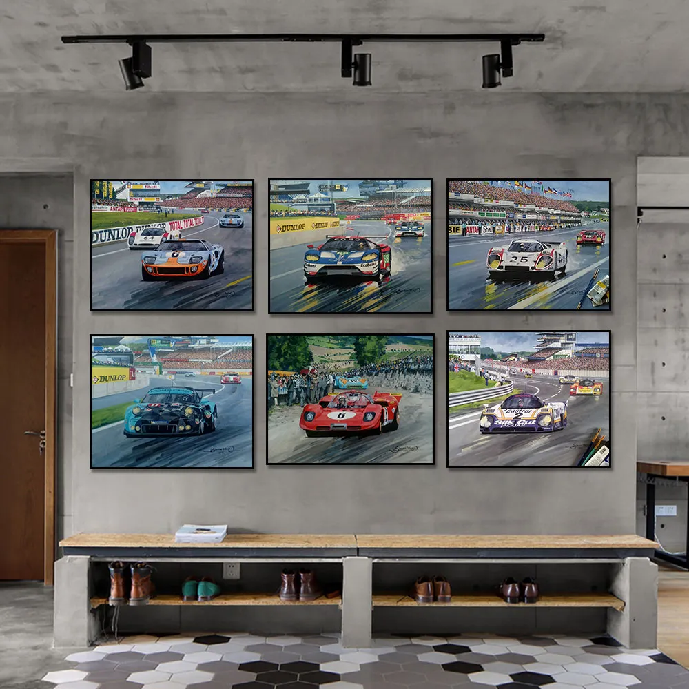 24 horas de carro de corrida de carros de corrida de Le Mans na tela imprimir nórdica Poster de arte de parede para a sala de estar decoração sem moldura sem moldura