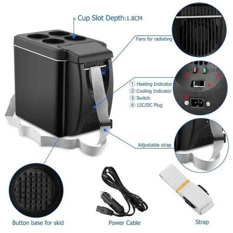 Professional 12V kylskåp Zer värmare 6L Mini Cooler Warmer Electric kylskåp Portable Icebox Travel Kylskåp H2205109805464