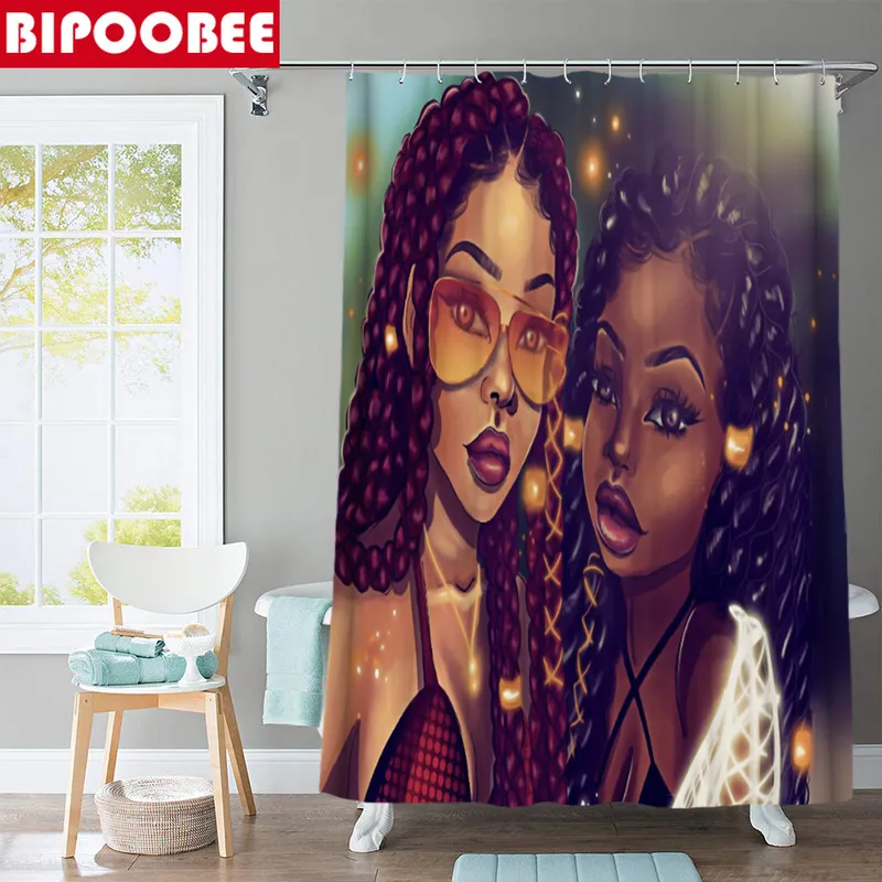 African Strong Man Sexy Girl Set di tende da doccia Afro Lover Tappeti antiscivolo Coperchio del water Coperchio e tappetino da bagno Tende da bagno Set 220517