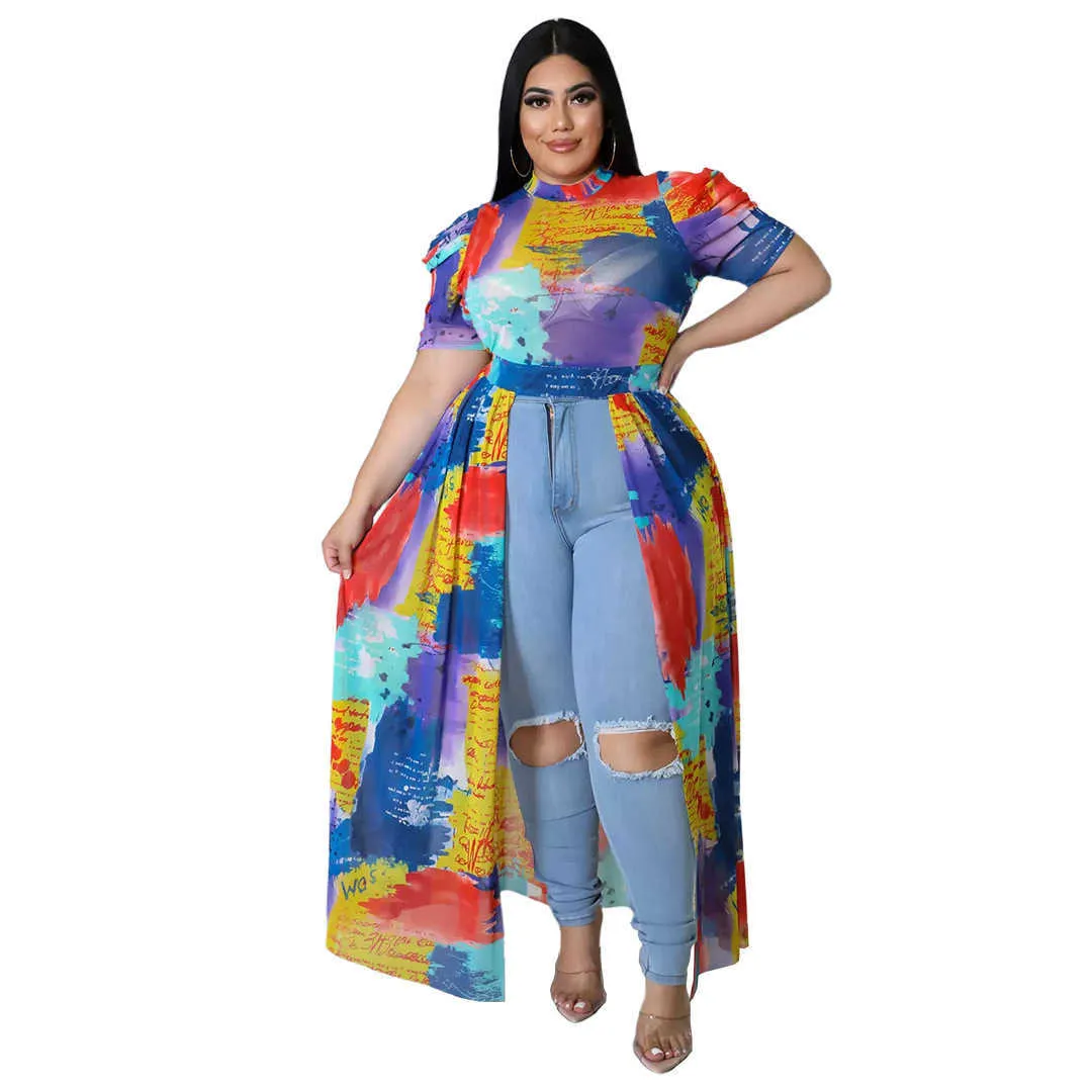 Mode grande taille robes urbaines pour les femmes col rond taille haute à manches courtes maille évider élégante Maxi robe