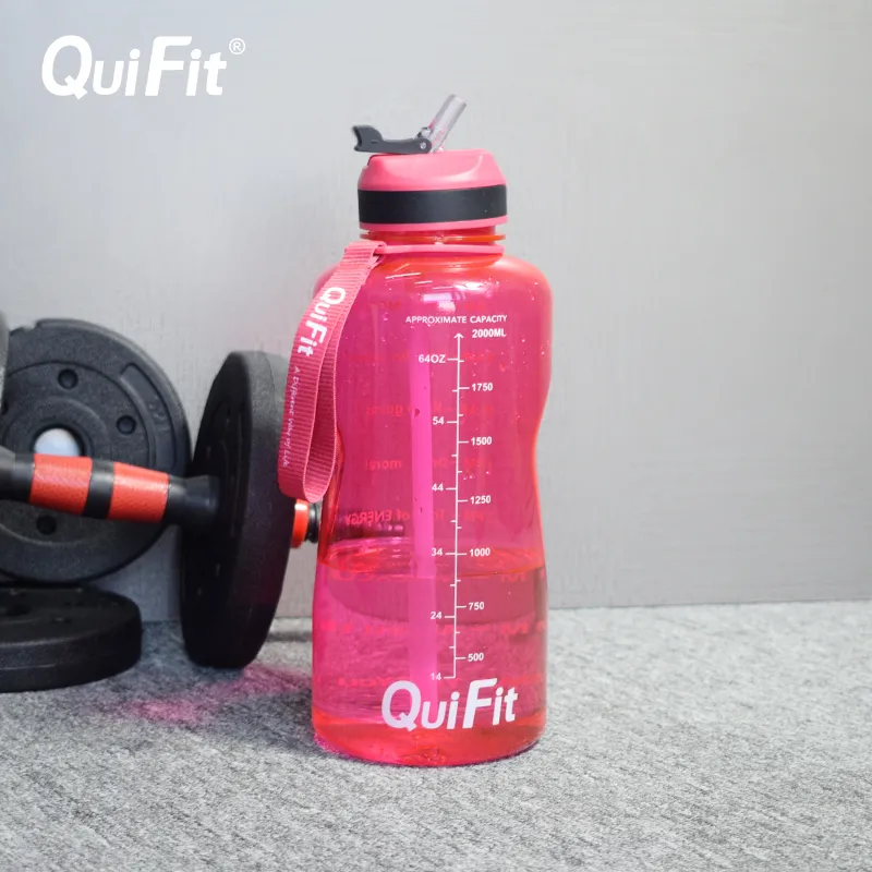 Quifit Water Bottle 2L/3.8L with Straw Hat, Timestamp Trigger, A Free. Suitable for fitness and home gallon water bottles 220329