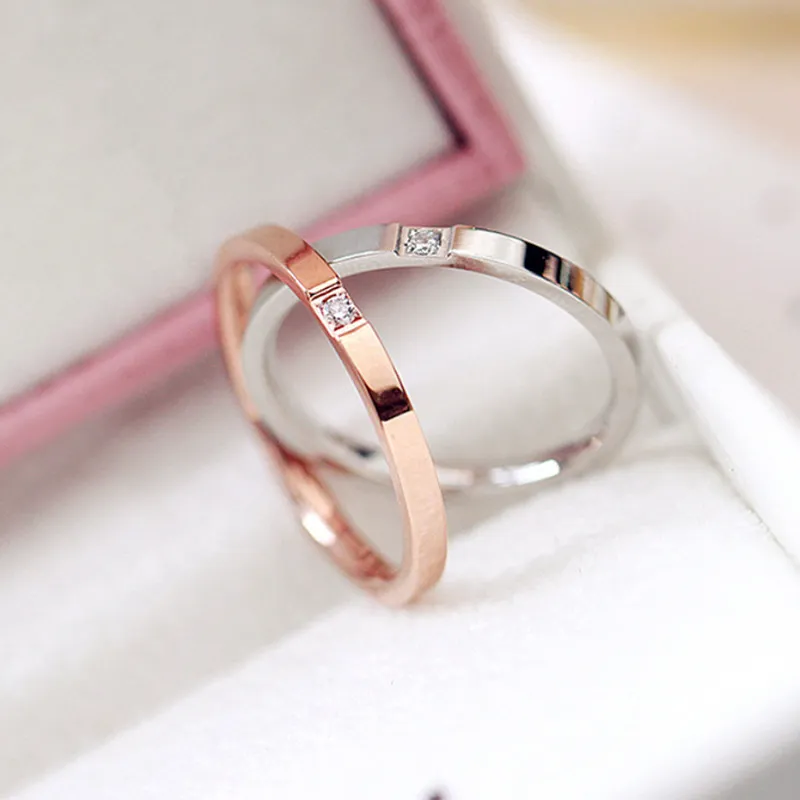 1 mm dun stalen zilveren kleur paar ring eenvoudige mode rosé goud vinger voor vrouwen en mannen heren geschenken 220719