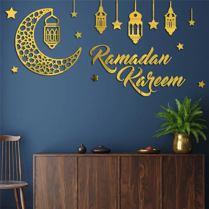 Eid Mubarak autocollant mural lanterne lune acrylique miroir décalcomanie Ramadan décor pour la maison islamique Kareem parti musulman 220607