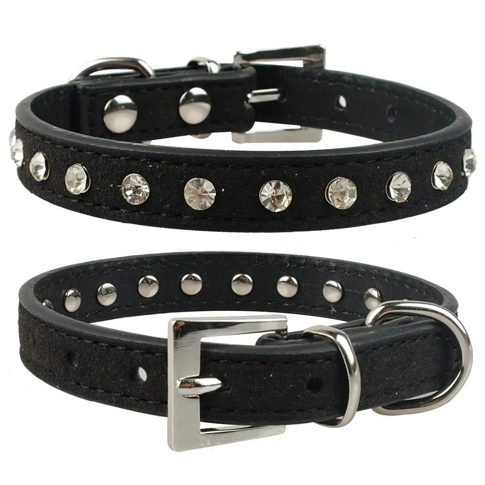 Web celebrity Tik Tok XS S softer seude Leather Dog Collars Rhinestone cat collar for Small pet Puppy Collars C0711x2