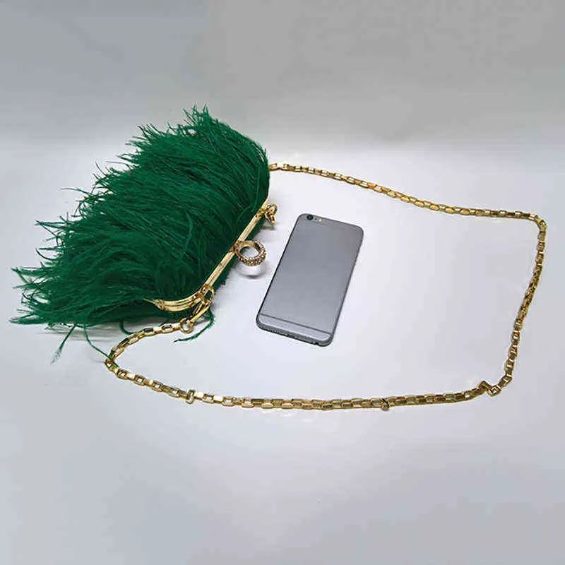 Sacs de soirée Mode polyvalent plumes chaînes sac de dîner femmes nouvelle tendance vert portable pochette de mariage sacs de messager 18B0988 220329