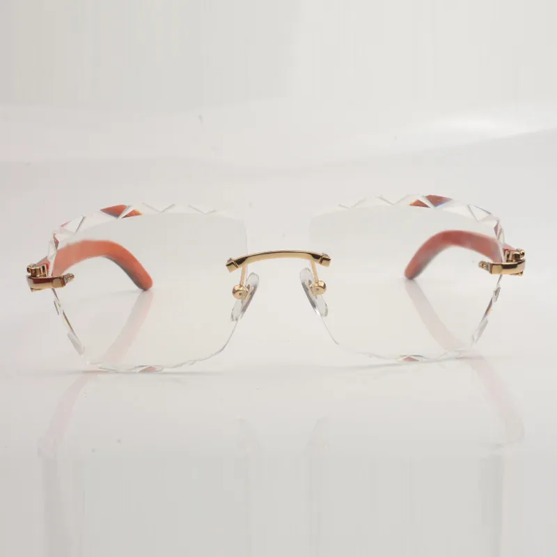 Neue Design-Schnitt-Brillenfassungen mit klaren Gläsern 3524028 orangefarbene Holzbügel Unisex-Größe 56-18-140 mm Express330I