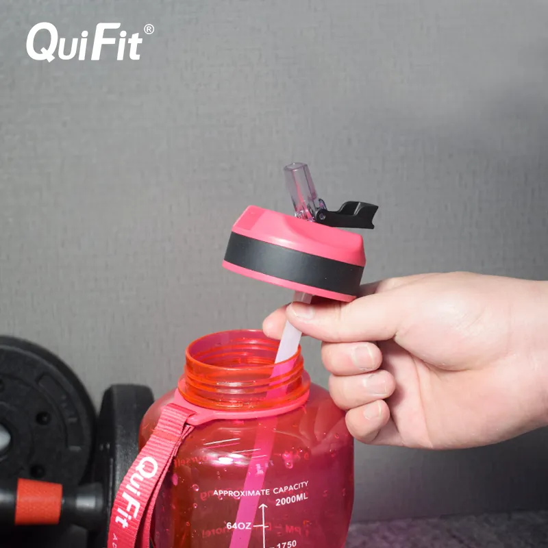 Bouteille d'eau Quifit 2L/3,8L avec chapeau de paille, déclencheur d'horodatage, gratuit. Convient aux bouteilles d'eau de gallon de fitness et de maison 220329