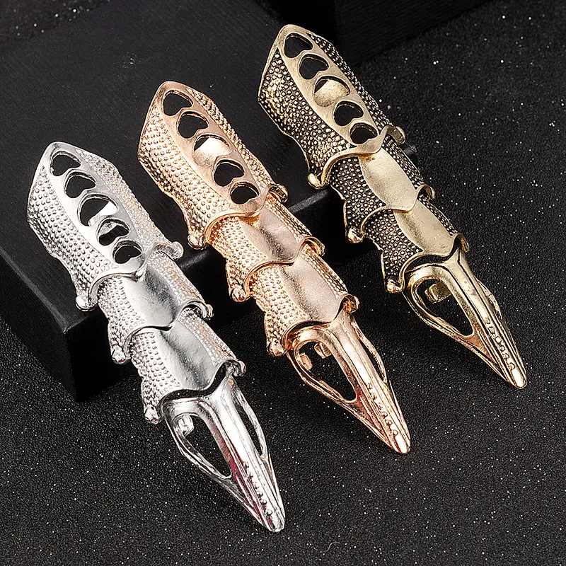 Fashion Cool Men Boys Punk Gothic Rock Scroll Joint Armor Knuckle Metal Full Finger Rings Gold Cospaly DIY 220719