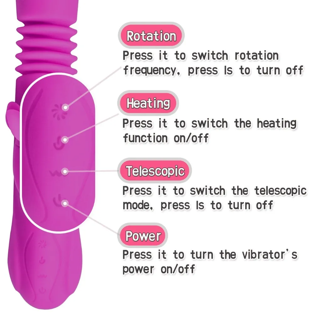 G-spot Vibrator Vagina en Clitoris Stimulator Dildo 10 Rotatiemodi 10 Stuwfrequenties Verwarming Siliconen Waterdicht