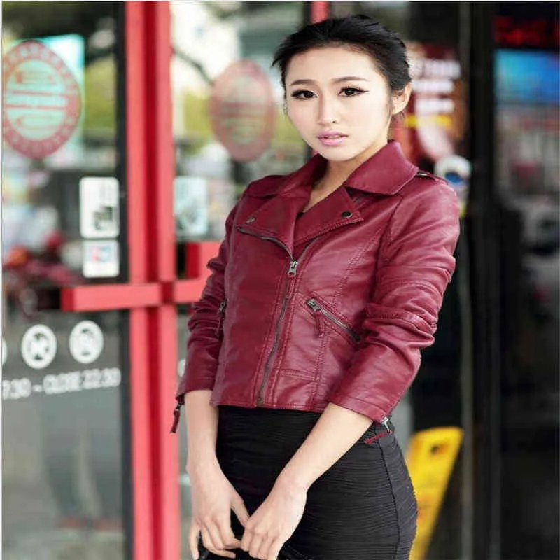 Neue frühling und herbst frauen leder jacke frauen kurze mode schlanke rosa pu kleine mantel motorrad leder jacke S-4XL L220801