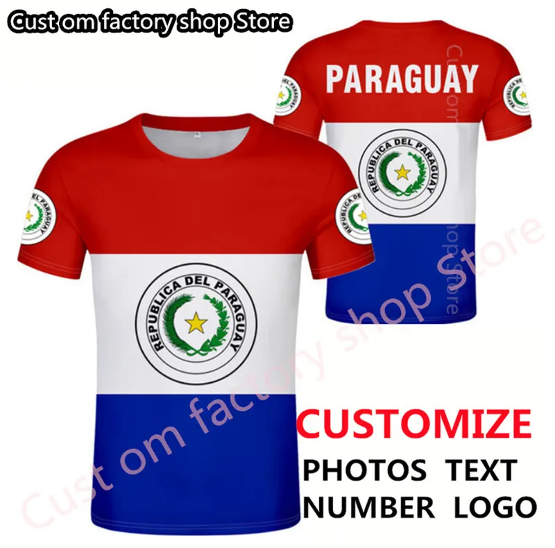 Paraguay DIY Kostenloses individuelles T-Shirt Flagge Emblem Paraguay Schwarze T-Shirts Republik Name Nummer Personalisiertes spanisches T-Shirt 220616