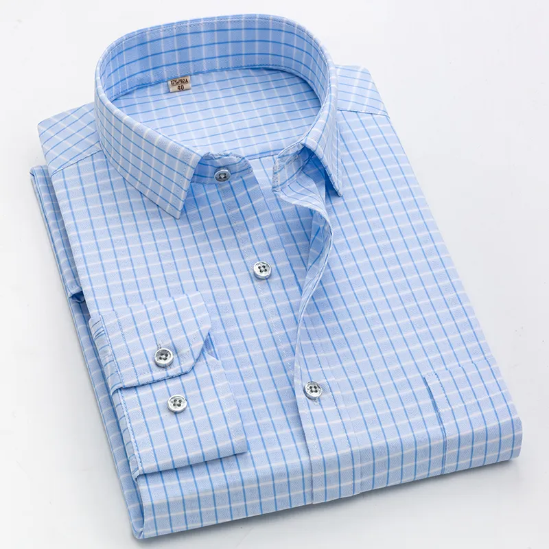 コットン格子縞のシャツメンズ長袖の非鉄秋ビジネスカジュアルプロのフォーマルXS-5XL 220322
