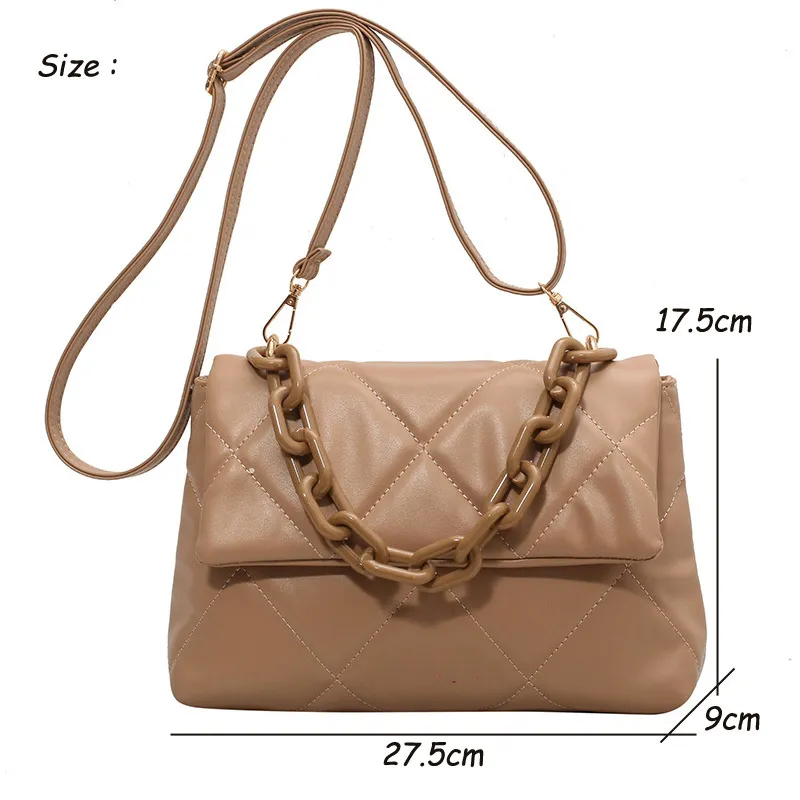 Soft PU Leather Crossbody Bags for Women Embroidery Thread Flap Bag Luxury ed Trending Chain Shoulder Handbags 220630