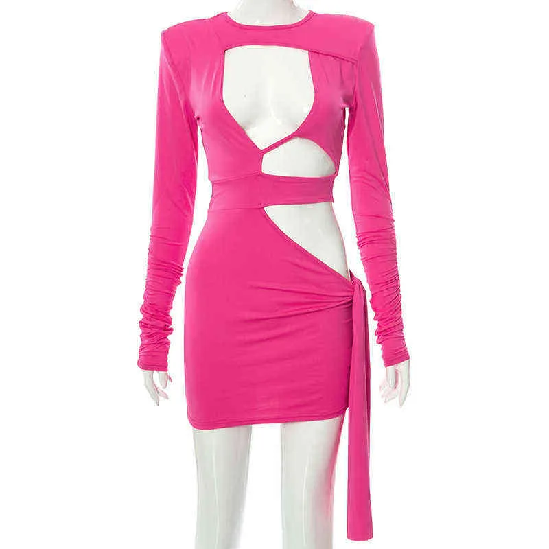 Zoctuo Club Party платье розовые ленты женские платья пустотелые мини-сексуальные обертки Bodycon Hottie моды Vestidos дыра на день рождения Y220401