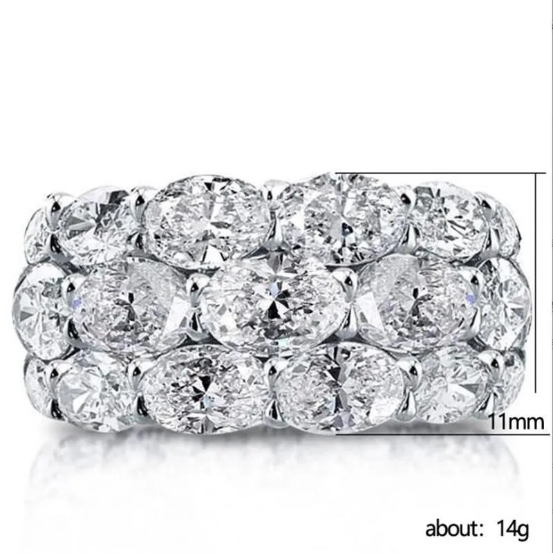 2022 Anneaux de mariage Top Vente Bijoux de luxe 925 Sterling Silver Remplissez trois rangées de coupe ovale Topaze blanche CZ Diamant Pierres précieuses Femmes Bague de fiançailles