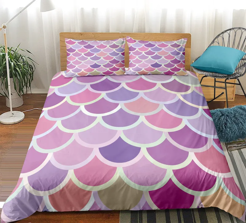 sjöjungfru skalor sängkläder set 3st Fish Scales Däcke Cover Set Colorful Quilt Cover Queen Bed Set 220531
