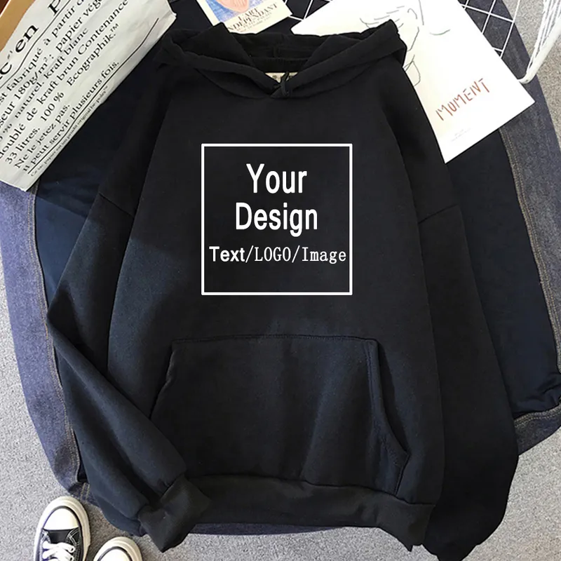 DIY Twój projekt tekstu obraz Kobiety swobodne bluetwearne streetwearne bluza para ubrania sudaderas para mujer pullovers 220722