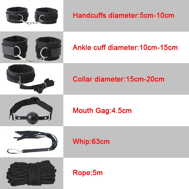 Bett-Bondage-Set, BDSM-Kits, exotisches Paar, sexy Spielzeug für Erwachsene, Spiele, Sklave, Lederhandschellen, Peitsche, Knebel, Schwanzstecker, Damenprodukte