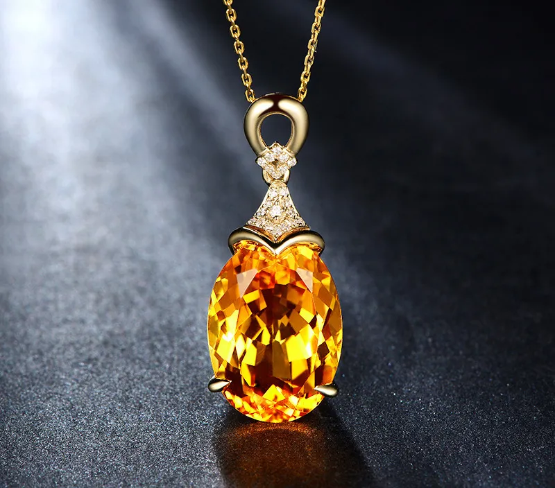 Black Angel Luxury Mermaid 18K Gold Citrine Gemstone Pendant Necklace For Women Fashion Jewelry Christmas Gift 2207222339634