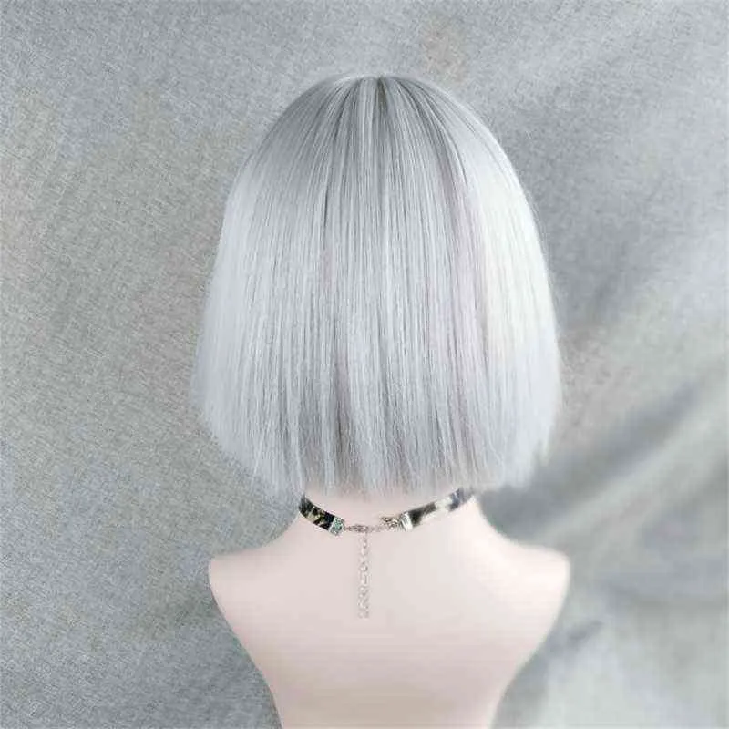 Vicwig kvinnors korta syntetiska peruk med lugg ljusgrönt rakt hår bob stil värmesistent cosplay 220622