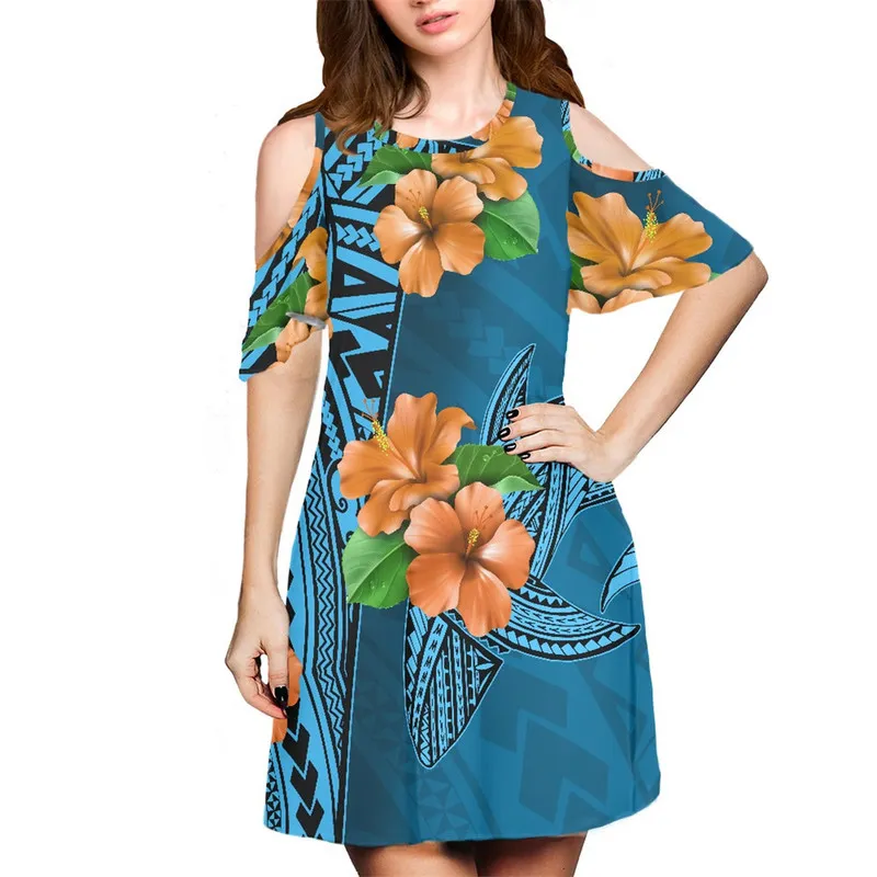 Noisydesigns robes 4XL femmes hors de l'épaule Ropa et hommes chemise ajustée bleu Hibiscus Plumeria vêtements robes livraison directe 220627