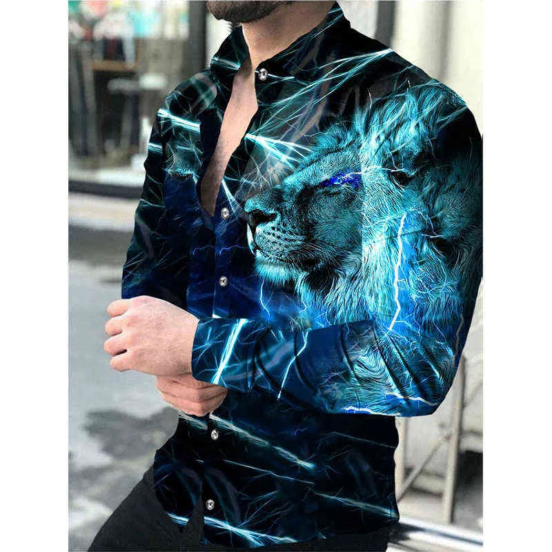Fashion Luxury Social Men Shirts Rendre le collier boutonné Shirted Wolf Imprimé de loup décontracté sur les vêtements pour hommes CARDIGAN G220511