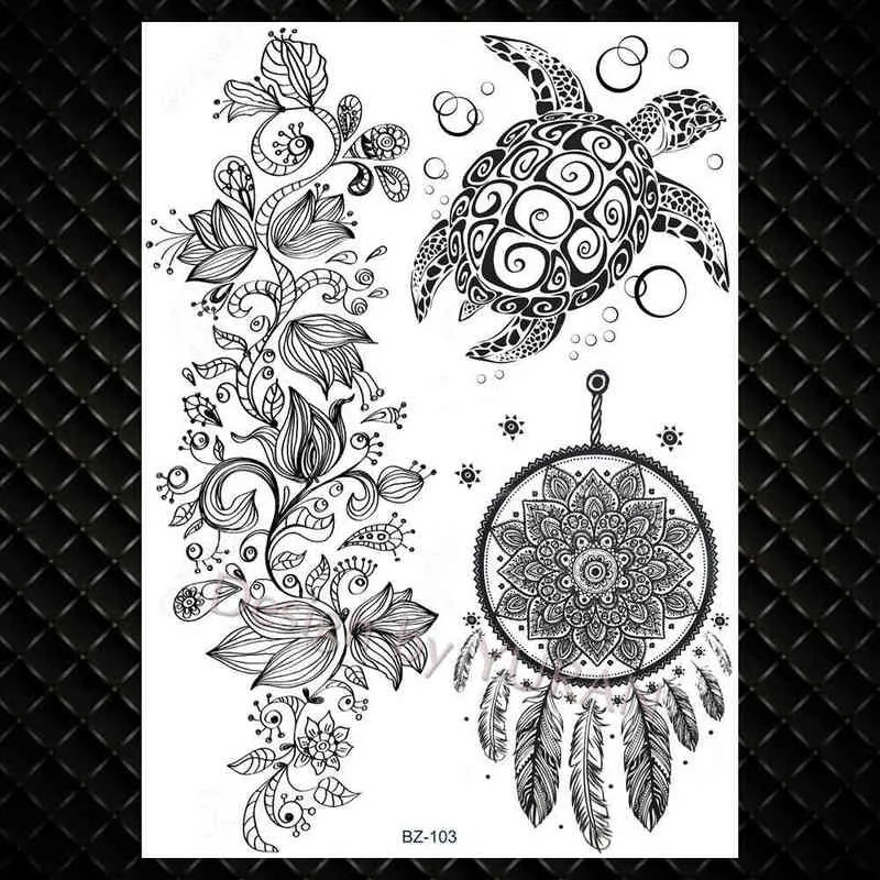 NXY Tatouage Temporaire Bohême Henné Mandala Fleur s Autocollant Lune Plume Femmes Filles Tatouages Étoiles Noires Étanche Faux Bijoux 0330