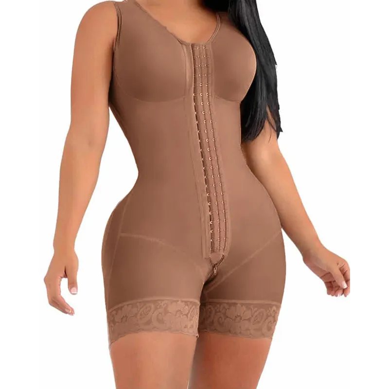 Fajas Colombianas Full Body Shaper High Compression Shapewear Girdle With Brooches Bust For Postpartum Slimming Sheath Belly 220512