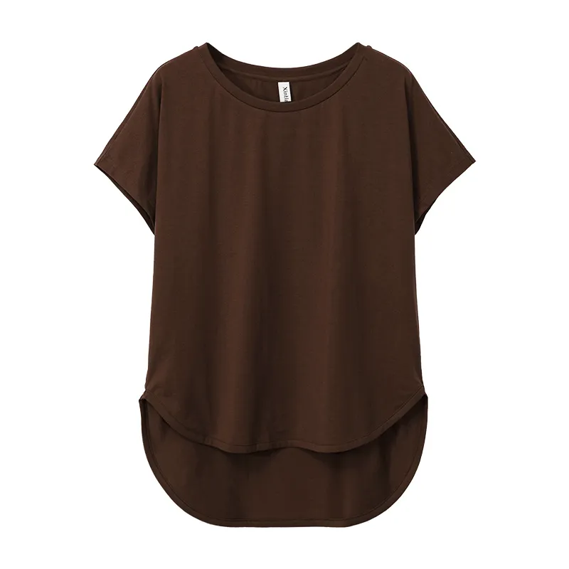 100% katoen losse casual zomer korte mouw vrouwelijke t-shirt vrouwen asymmetrische O-hals Tee Tops M30326 220408