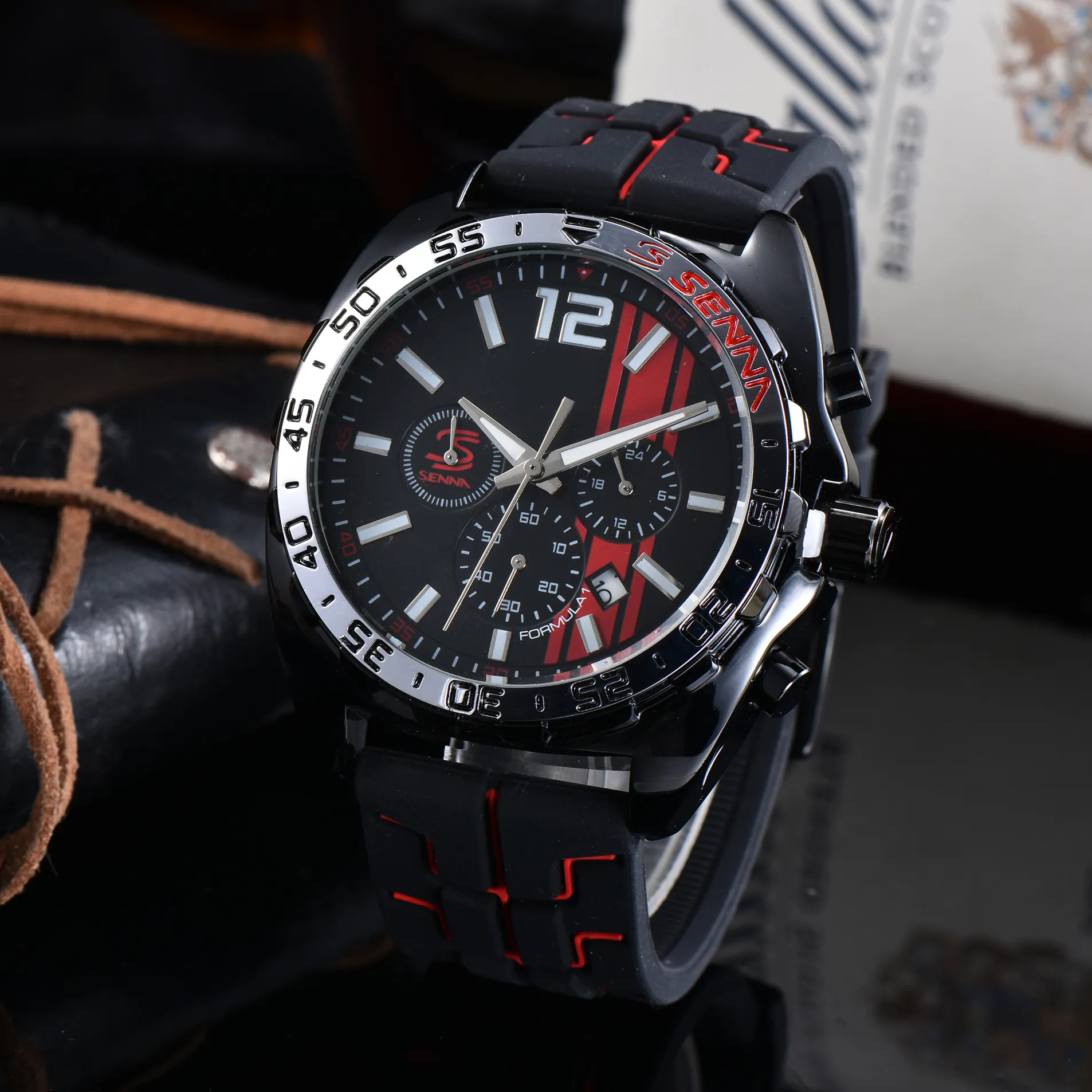 New Mens Watch Automatic Stainless Steel Ceramic Wristwatch Quartz Movement High Quality Metal Strap Fashion Multifunctional Water252w