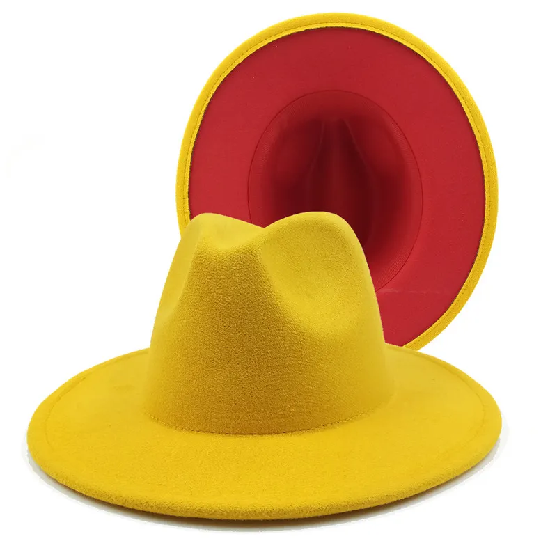 赤底のフェドーラ帽メンズ キャップ ジャズ カウボーイ女性と男性のための両面カラー キャップ トップハット卸売 220718
