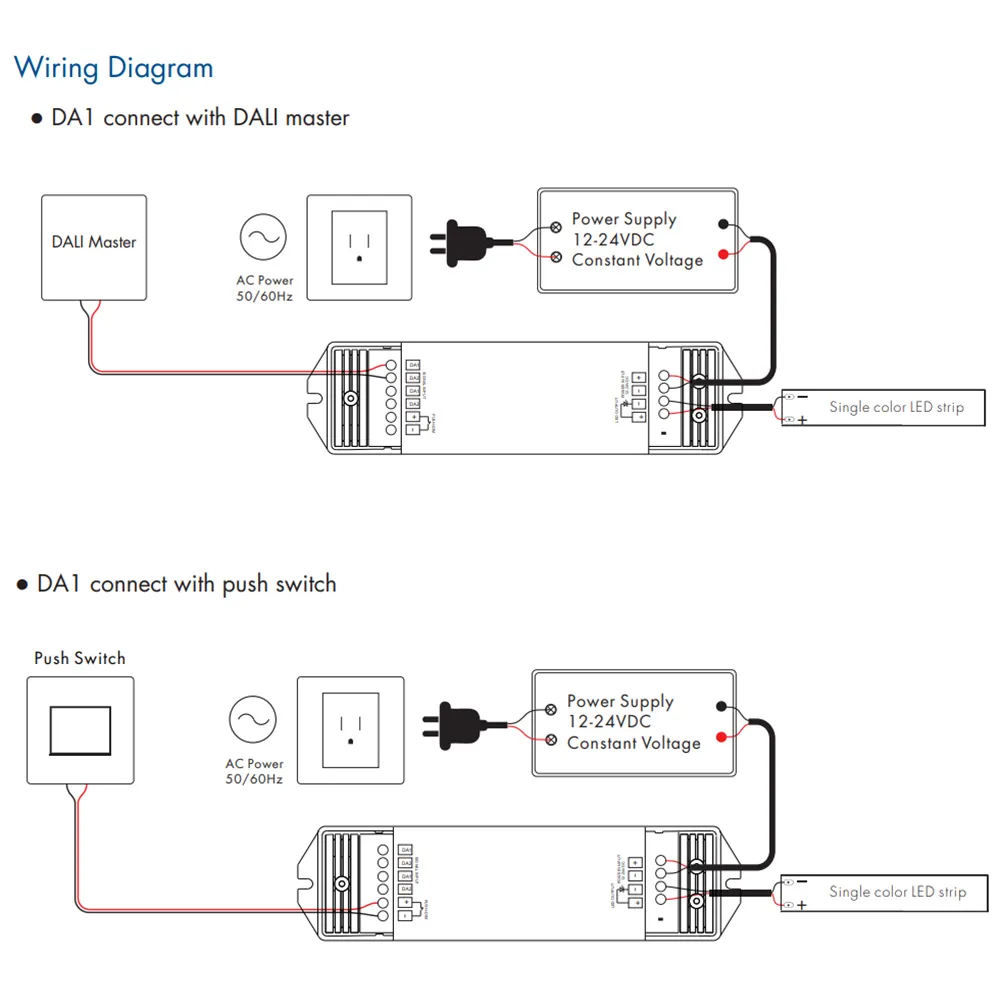 MJJC Dali LED Dimmer 12V DC 24V 1CH 15A PWM Digital Dimming Push Switch Controller for LED Strip Light Single Color Dimer DA1