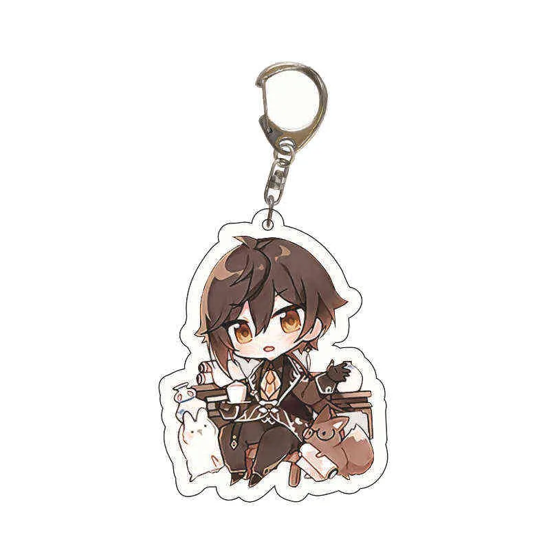 Classic Game Genshin Impact Keychain Anime Cosplay Pendant Jewelry Acrylic Cartoon Figure Key Chain Ring Child Gift Accessories Y220413