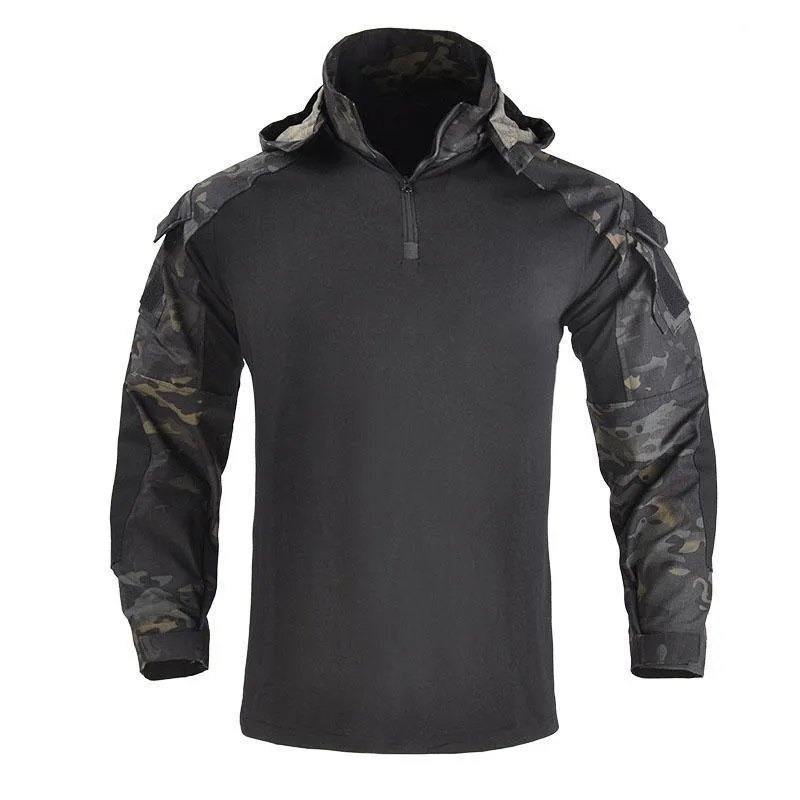 Men's Hoody Combat T-shirt, Tactical Hunting Shirt Combat Uniform Camouflage Cool Hooded Long Sleeve Men's T-shirt Equipment 220323