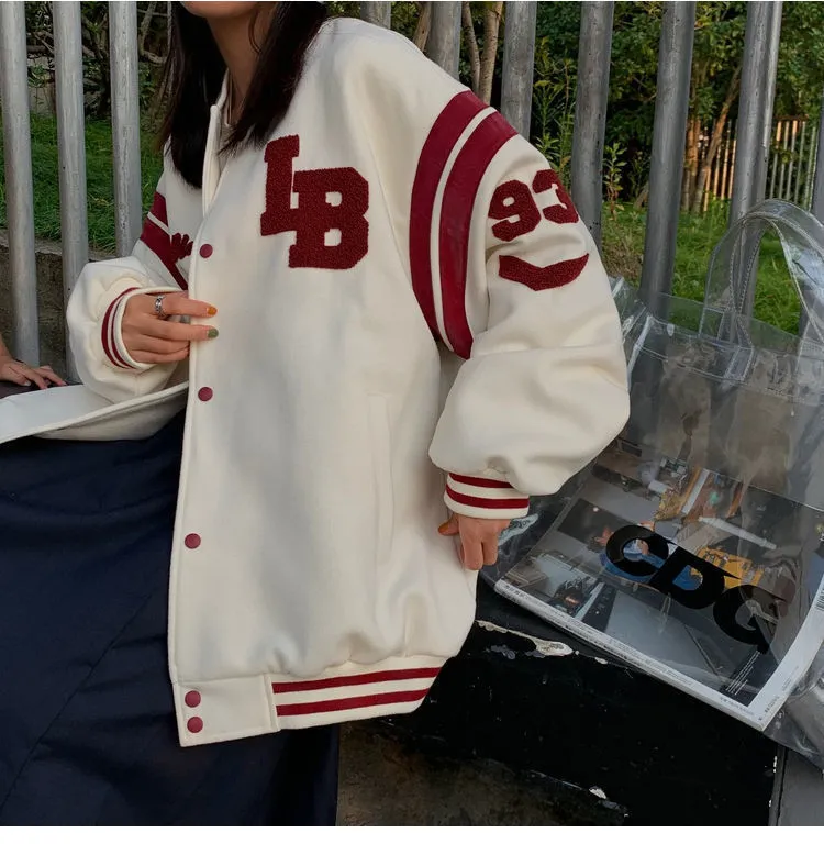 Herfst dames honkbaljack Harajuku casual losse pocket bedrukte Koreaanse oversized bommenwerper sweatshirt uniform streetwear tops l220815
