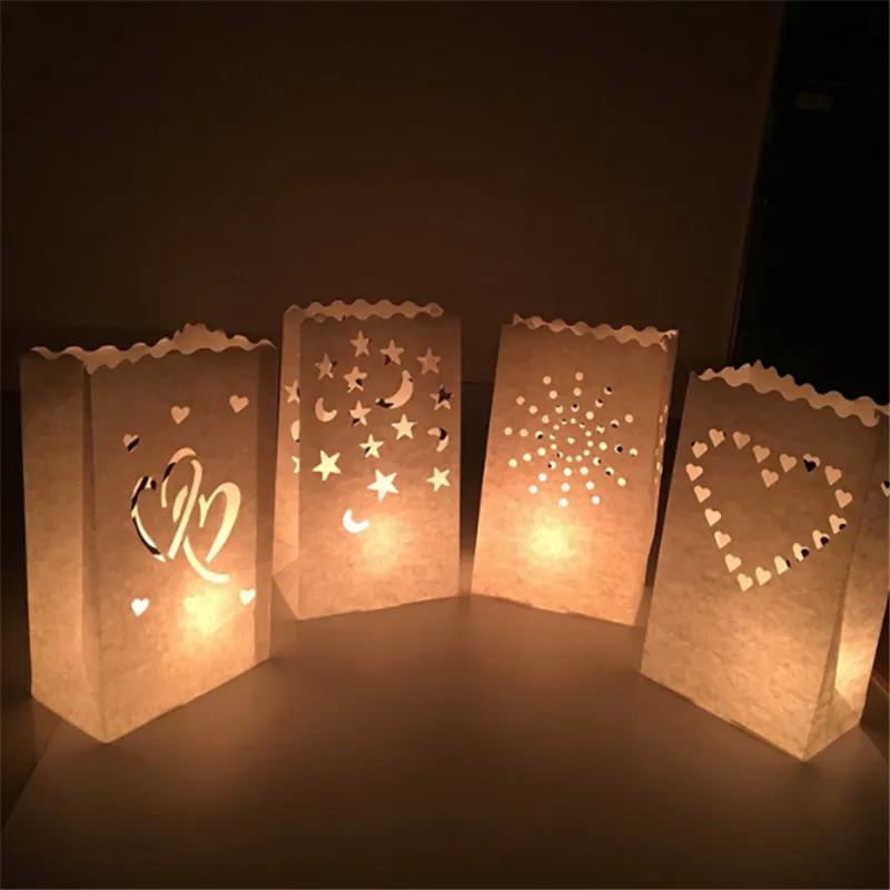 pack creux outre le support de thé de mariage romantique blanc Romantic Paper Lantern Sac à bougies de mariage Fournitures de décoration de fête 220527