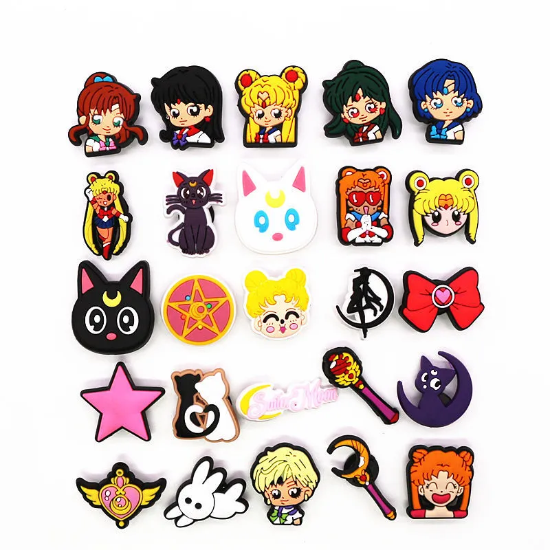 25st Japanese Anime PVC Shoe Charms Mix Sailor Moon Accessories Decorations For Jibz Kids Party X Mas Gift 2207206282006