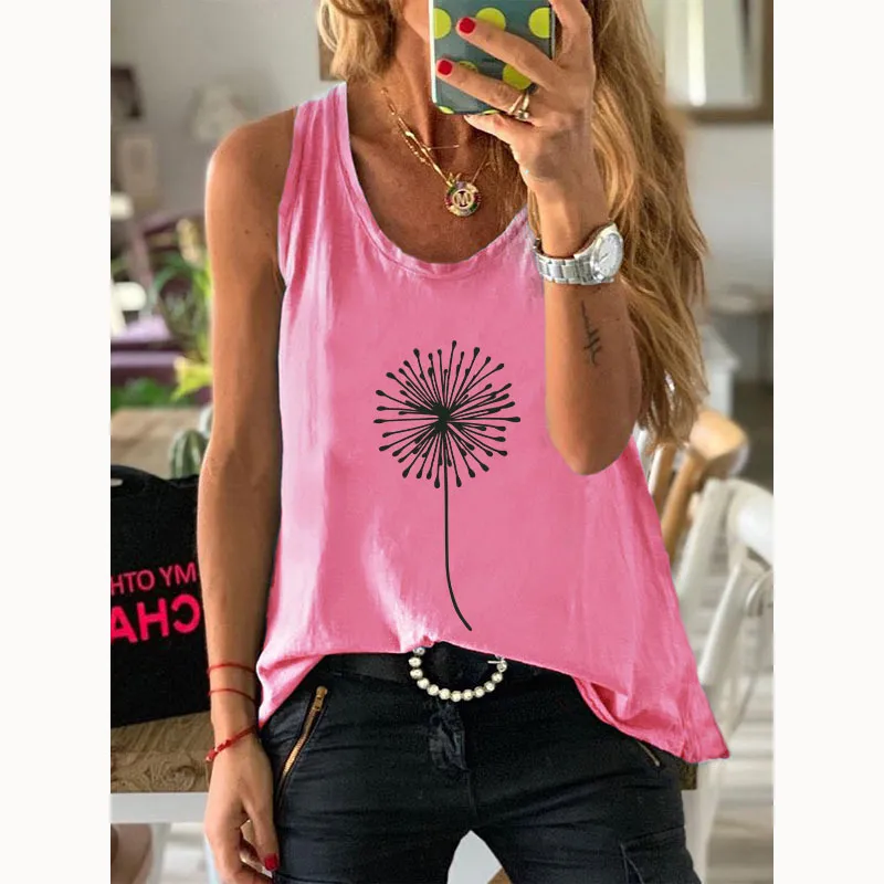 100% Bawełna Kobiety Kamizelka Lato Oversized Dandelion Drukuj Moda Harajuku Kobieta Regularne Graficzne Steebless Damska Tank Topy 220325