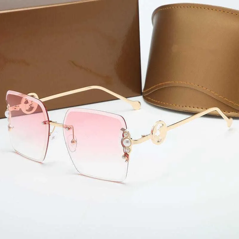 Летние модные женские солнцезащитные очки дизайнерские квадратные безрамные с художественным жемчугом, украшенные золотыми металлическими дужками, текстура премиум-класса Simple и Ele250b