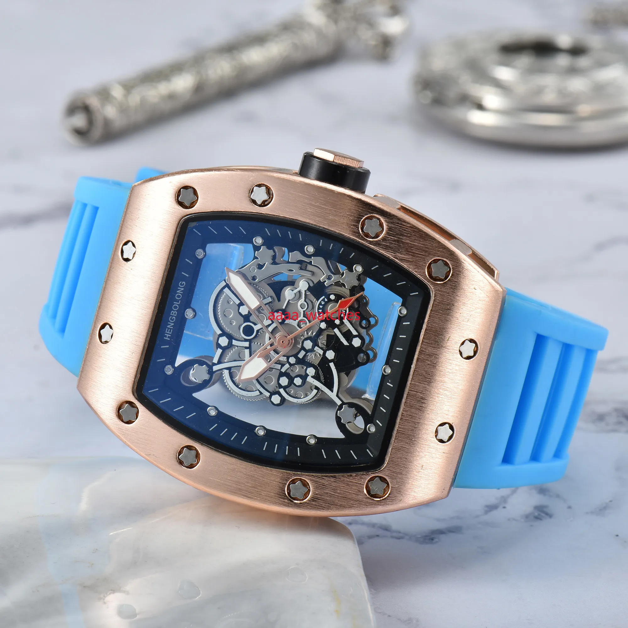 Przezroczysta moda automatyczna kwarc zegarek dla mężczyzn wodoodpornych zegarek na nadgarstek z kobietami z kobietami skórzanymi paskiem211o