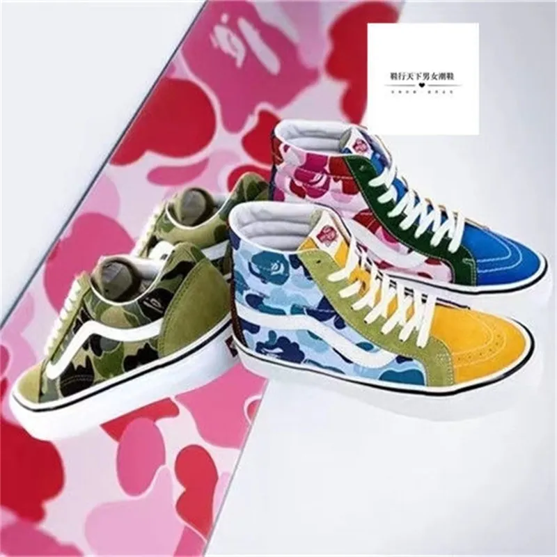 Shoes Co M￤rke kamouflage H￶g l￥g toppavst￥ndskort f￶r m￤n Kvinnor Retro Cashew Blossom Fashion Canvas H￶g trend