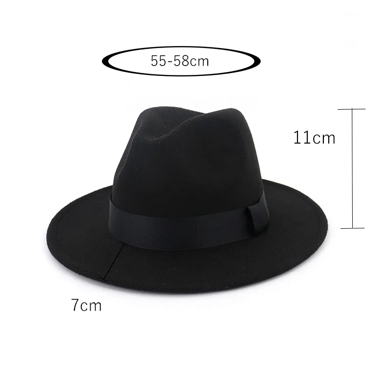 Fedora Vintage para hombre, sombrero de copa de ala ancha de lana, sombrero Witner de otoño para mujer, sombrero negro para iglesia, bombín, sombreros de Jazz para mujer 220506