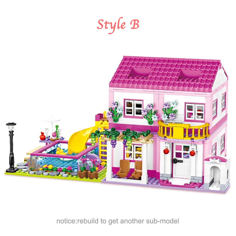 Amigos City House Holiday Holiday Villa Castle Blocks Blocks Sets Figuras da piscina DIY brinquedos para crianças Presente de aniversário de meninas 220527