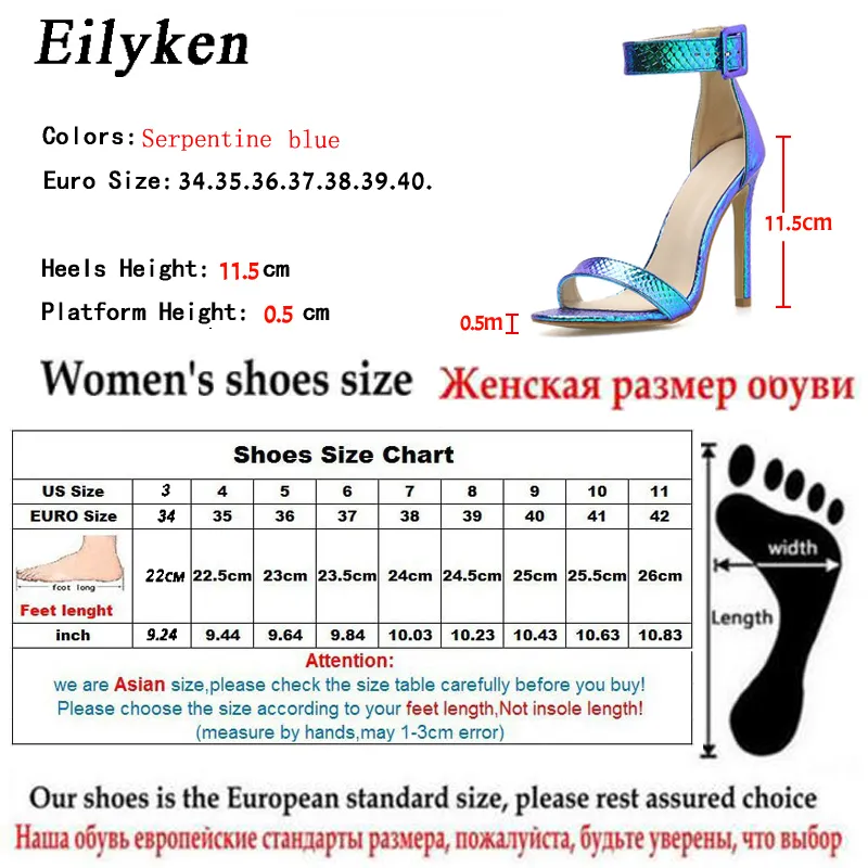 Eilyken Summer Silver Blue Serpentine Peep Toe High Heel Women Sandals Sexy Buckle Strap Ankle-wrap Ladies Sandals Club Shoes 220516