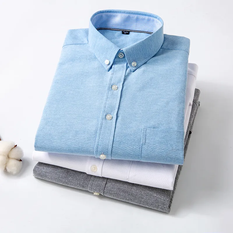 Casual Shirt Men Slim Fit 60% Bomull Oxford Plaid Top s Blouse Regular Långärmad Smarta Business Dress 220324