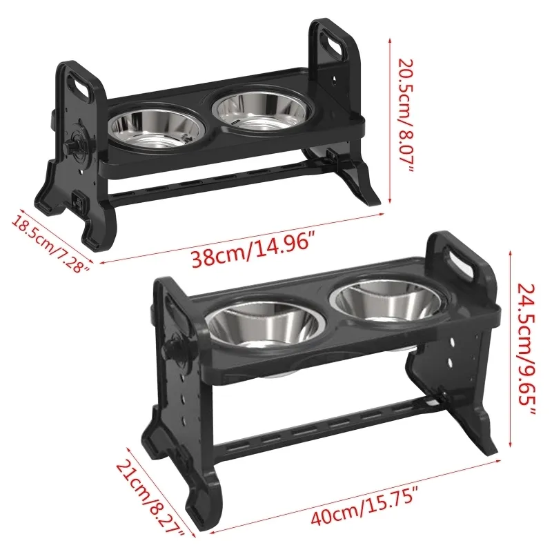 Antislip verhoogde dubbele hondenkommen Verstelbare hoogte Pet Feeding Dish Feeder 220323