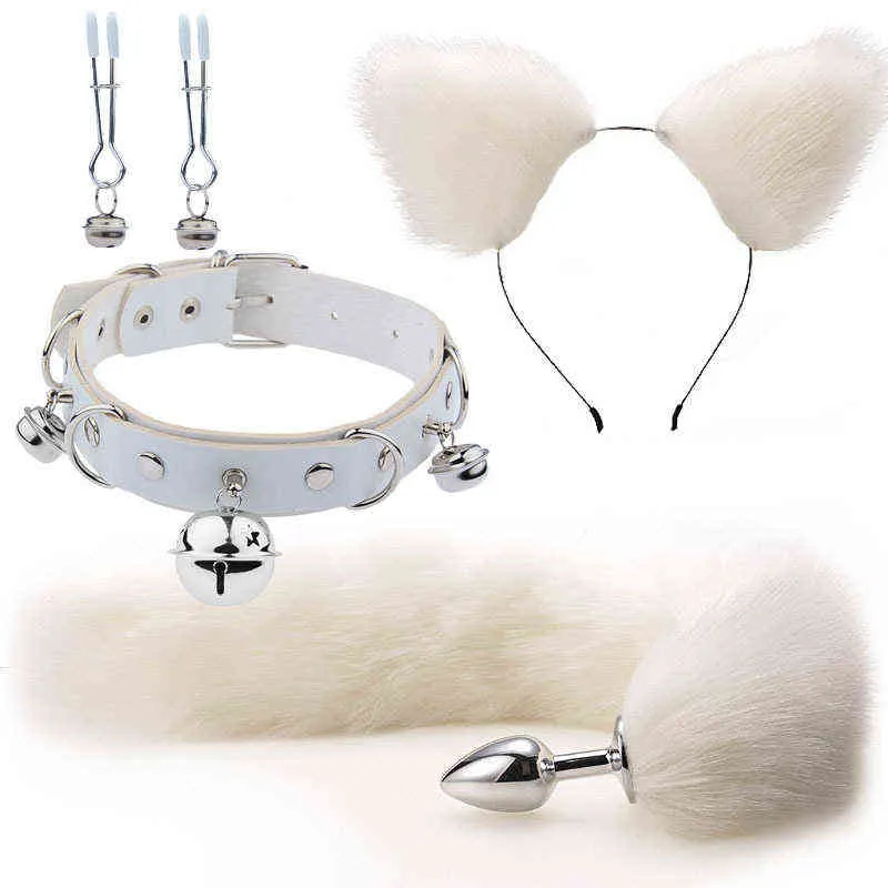 Nxy Sm Bondage set Suit Fun Ear Hairpin Breast Clip Backyard Anal Plug Men and Women Appliances Sex Products Sm Metal Fox Tail 220423