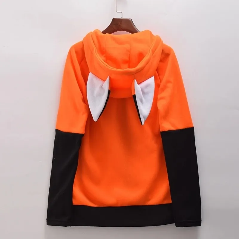 Damen Jacken Tierohren Cosplay Kostüm Kapuzenjacke Warm Orange Sweatshirt Cosplay 220824